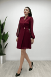 Double Kumaş Pliseli Ceket Elbise - BORDO