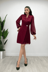 Double Kumaş Pliseli Ceket Elbise - BORDO