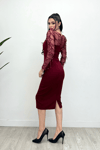 Scuba Fabric Spangle Fringed Dress - Claret Red