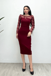Scuba Fabric Spangle Fringed Dress - Claret Red