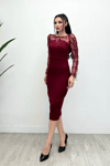 Scuba Fabric Spangle Fringed Dress - Claret Red
