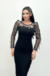 Scuba Fabric Spangle Fringed Dress - Silver