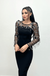 Scuba Fabric Spangle Fringed Dress - Silver
