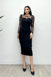 Scuba Fabric Spangle Fringed Dress - Black