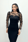 Scuba Fabric Spangle Fringed Dress - Black