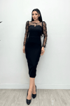 Scuba Fabric Spangle Fringed Dress - Black