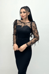 Scuba Fabric Spangle Fringed Dress - Black