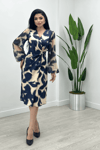 Double Kumaş Sifon Kol Elbise - LACİVERT