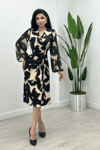 Double Kumaş Sifon Kol Elbise - SİYAH