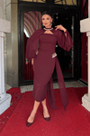 Double Kumaş Straplez Bolero Detaylı Kalem Elbise - BORDO