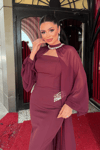 Double Kumaş Straplez Bolero Detaylı Kalem Elbise - BORDO