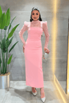 Double Kumaş Straplez Dantel Bolero Detaylı Elbise - PEMBE