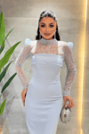 Double Kumaş Straplez Dantel Bolero Detaylı Elbise - BEBE MAVİSİ