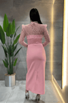 Double Kumaş Straplez Dantel Bolero Detaylı Elbise - PEMBE
