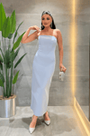 Double Kumaş Straplez Dantel Bolero Detaylı Elbise - BEBE MAVİSİ