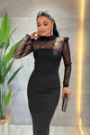 Double Kumaş Straplez Dantel Bolero Detaylı Elbise - SİYAH