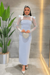 Double Kumaş Straplez Dantel Bolero Detaylı Elbise - BEBE MAVİSİ