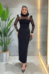 Double Kumaş Straplez Dantel Bolero Detaylı Elbise - SİYAH