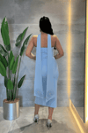 Double Kumaş Straplez Şal Detaylı Kalem Elbise - BEBE MAVİSİ