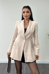 Double Kumaş Taş Detaylı Ceket - BEJ
