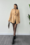 Double Kumaş Taş Detaylı Ceket - Camel