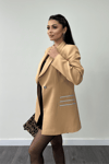 Double Kumaş Taş Detaylı Ceket - Camel