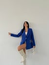 Double Kumaş Taş Detaylı Ceket - SAKS MAVİ