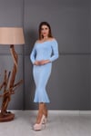Eteği Volanlı Elbise - Buz Mavi