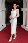 Glitter Fabric Square Collar Pencil Dress - WHİTE