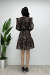 Flog Baskı Kumaş Leopar Elbise - KAHVERENGİ