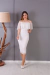 Flok Baskı Dantel Elbise - Beyaz
