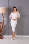 Flok Baskı Dantel Elbise - Beyaz