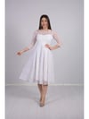 Flok Baskı Dantel Elbise - BEYAZ