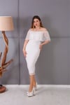 Flok Baskı Dantel Elbise - Beyaz
