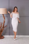 Flok Baskı Dantel Elbise - Beyaz