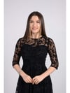 Flok Baskı Dantel Elbise - SİYAH
