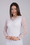 Flok Baskı Dantel Tasarım Elbise - Beyaz