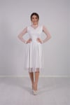 Flock Printed Spoty Detailed Midi Dress   - White