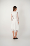 Flock Printed Spoty Detailed Midi Dress   - White