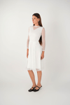 Flock Printed Spoty Detailed Midi Dress   - White