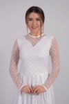 Flock Printed Spoty Detailed Midi Dress   - White