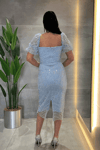 Ful Boncuklu Kare Yaka Kalem Elbise - BEBE MAVİSİ