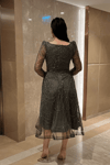 Ful Boncuklu Kare Yaka Midi Elbise - HAKİ YEŞİLİ