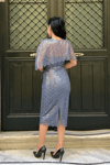 Ful Boncuklu Kumaş Bolero Detaylı Kalem Elbise - İNDİGO MAVİ