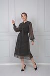 Fular Yaka Göz Desen Elbise - Siyah