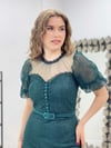 Full Dantel Düğme Detaylı Kalem Elbise - ZÜMRÜT YEŞİL