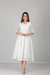 Full Dantel Midi Elbise - Beyaz