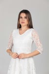 Full Dantel Midi Elbise - Beyaz