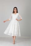 Full Dantel Midi Elbise - Beyaz