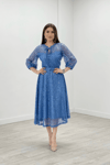 Full Dantel Payet Kumaş Midi Abiye Elbise - İNDİGO MAVİ